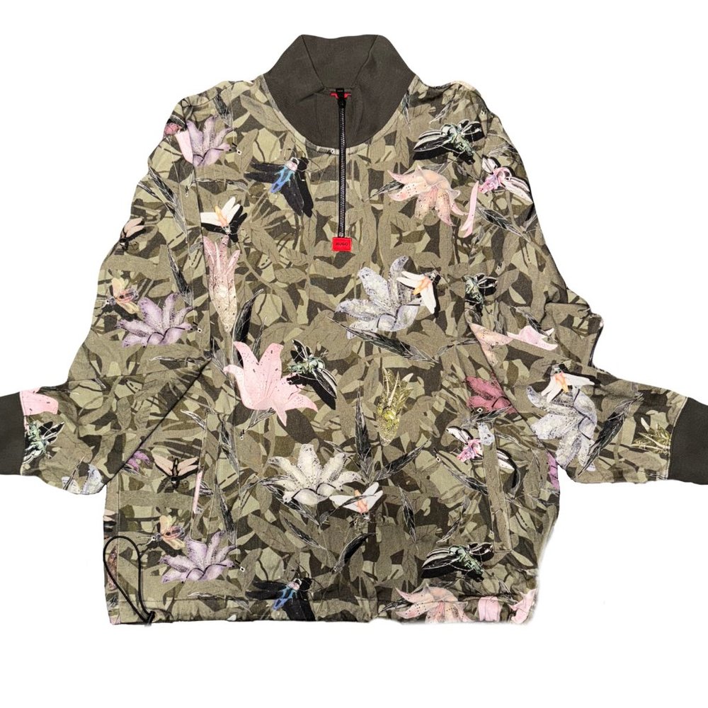 Hugo Boss Men's Green Long Sleeve Floral 1/4 Zip Sweatshirt Sweater Size XXL